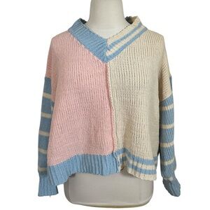 Colorblock Sweater in Pink, Blue, and Cream